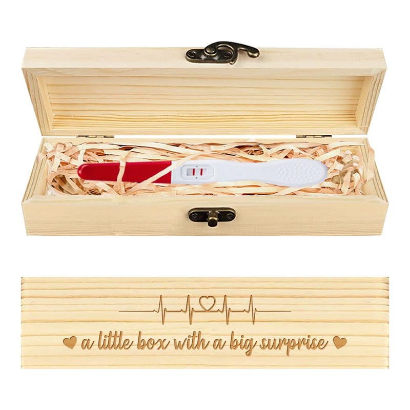 CHGCRAFT Pregnancy Announcement Gifts Pregnancy Test Keepsake Box with Raffia Ribbon Surprise Announcement Gift with Lock to Husband Grandparents Parents, 8x2x1.2inch - Image 1
